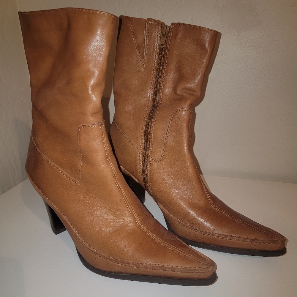 Honey brown leather ankle boots by Bakers